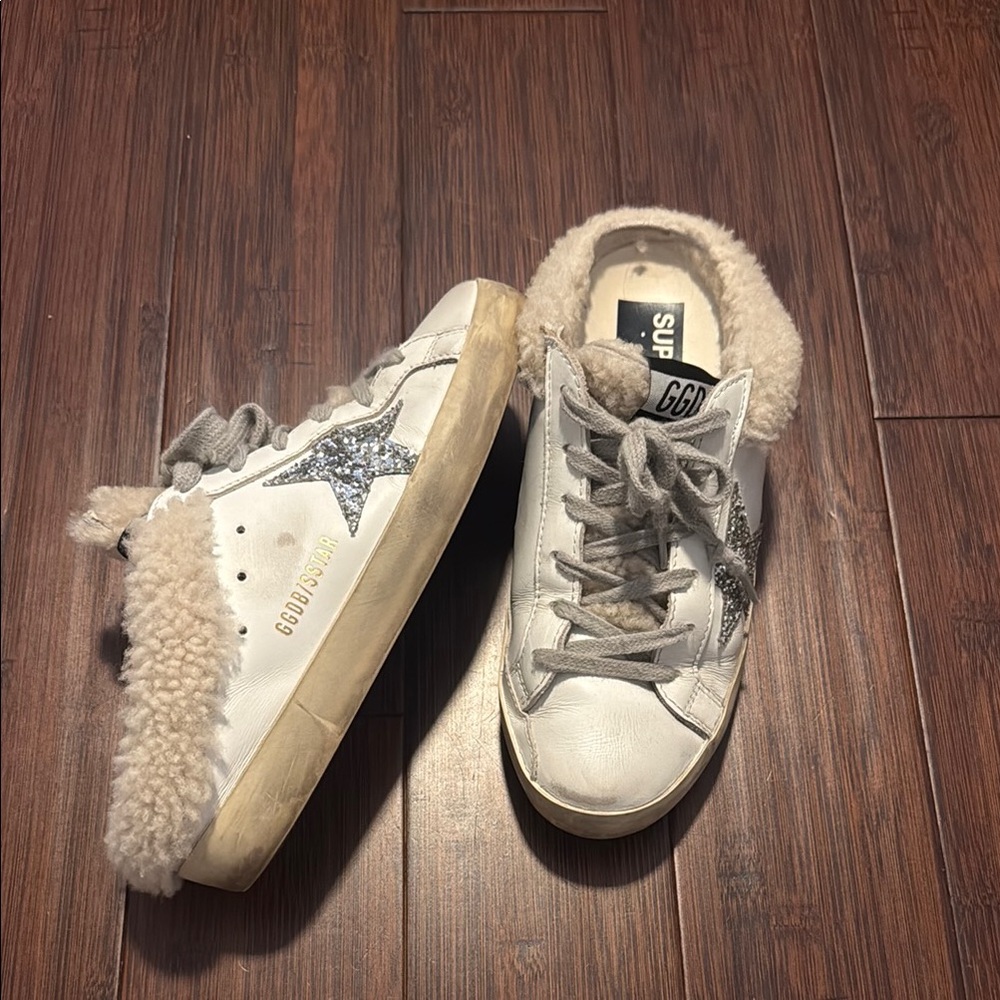Golden Goose White Sneakers with Glitter Star